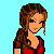 Pixel art contact sheet showing multiple frames of a female character in red crop top and black shorts with green tattoos, plus a separate lip logo with 'SMOOCH' text.