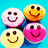 Four pixelated smiley face icons in pink, yellow, and orange hues on a blue background, with cyan text on a pink background reading "your lover", "fully dressed", "without", and "smile :)".