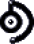 Pixelated black spiral shapes on white background with gray vertical bars, showing two distinct states of the spirals' internal patterns.
