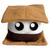 Pixelated icon of a character with large black eyes, white face, pink mouth, and brown top and bottom sections resembling a sandwich or house.