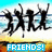 Four show silhouettes of five people jumping against a beach background with text overlays
