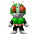 Pixelated green and red cartoon character in four animated poses with orange belt, black pants, white boots, and antennae on gray background.