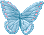 Four pixelated butterflies in blue, purple, pink, and yellow arranged in a on a gray background