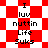 A pixelated icon with red and white checkered background displaying text "I luv nuttin Life Suks" in black, transitioning to a diamond-patterned layout.