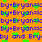 Orange background with repeating blue text and green heart shapes, some text variations visible.