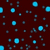 Dark red background with scattered light blue pixelated squares of varying sizes, some overlapping slightly.