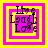 Four square display the words Live Laugh Love in black text with yellow and pink borders, each showing a different frame of animation