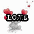 A gray cartoon figure holds red heart-shaped balloons, with a black banner displaying 'LOVE' in white letters over its head.
