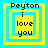 Four identical pixelated squares with blue and yellow borders display 'Peyton i love you' text in black, arranged in a