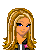 Pixel art contact sheet showing two frames of a female character named Molly with blonde hair, black and pink clothing, and visible belly button.