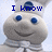 A pixelated character with blue eyes and a chef's hat displays text changes across four , showing 'I know', 'where you live', 'mwoahahaha', and 'here' in blue pixel font