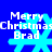 Blue background with four identical pixelated snowflakes, each overlaid with white text reading "Merry Christmas Brad" in a blocky font.