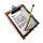 Four identical clipboard icons with brown borders, gray paper sheets, and yellow pencils angled across the top-right corner.