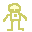 Three pixelated figures in light green with white faces on gray background, each showing distinct poses.