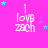 A pink background with repeated 'i love zach' text and scattered blue stars in a pattern