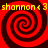 Red and black spiral pattern with yellow text reading "shannon < 3 shannon < 3" at top and bottom on a red background.