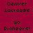 Pixelated text and yellow highlight bars on maroon background display 'Denver Lacrosse' and 'Go Pioneers!' in multiple positions
