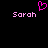 Pixelated pink text 'Sarah' appears twice on a black background with a pink heart symbol above the left 'Sarah'.