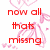Red text reads 'now all thats missing is you' over pink heart outlines on white, with a red puzzle-heart containing a yellow crosspiece on the right.