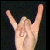 A contact sheet of six animated frames showing a hand making the rock-on gesture alongside various red "Rock On" text styles on black background.