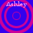 Four circular pink concentric rings on a blue background with 'Ashley' text above each ring set, each ring set showing distinct ring spacing and thickness variations.