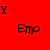 Red and black pixelated image with repeated 'Emo' text and 'X' symbols on red and black backgrounds.