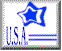 Blue star with white outline above 'USA' text and horizontal stripes; red stripes replace blue in second frame.