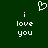Dark green background with white pixelated text and a heart symbol arranged in two mirrored