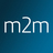 Pixelated text 'm2m' in light gray on a solid blue background with subtle gradient.