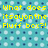 Yellow pixelated text on a blue and white patterned background with a gray rectangle in the bottom right corner.