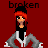 Pixelated character with red headband and gray outfit against dark red background, text "broken" appears in multiple colors.