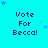Cyan background with repeated 'Vote For Becca!' text in dark blue pixelated font, scattered blue stars, and a gray rectangle in the bottom-right corner.