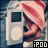 A hand holds a silver iPod with a circular click wheel, covered by a red and white striped beanie; the word 'iPOD' appears below in black text.