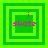 Four green square frames with nested borders display pink text 'skate' and a small 'i' above it, each frame showing a different border configuration.