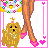 A 4x3 contact sheet of pixel art frames showing a princess-themed animated icon with pink and purple color scheme, featuring a cartoon girl character in various poses and text elements.