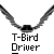 Pixelated grayscale image of a necklace with black pendant and text 'T-Bird Driver' below.