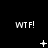 Black background with white 'WT F!' text in three ; animated white symbols change sequentially across frames