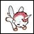 Animated sequence of a small white creature with red hair and wings in four distinct poses against a white background.