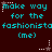 Pixelated text reads "make way for the fashionista (me)" in cyan on dark brown background with animated star and dot patterns.