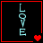 Four display vertical 'LOVE' text with red heart symbols changing across frames