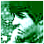 Green-toned pixelated image of a person's face with white highlights, showing subtle animation changes between frames.