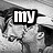 Black-and-white pixelated image of a person with text overlays changing from 'my' to 'love'.
