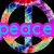A four- of pixelated icons featuring a rainbow peace symbol, hands forming a heart with 'love' text, and partial name text on textured backgrounds