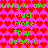 Pixelated green text on a pink background with red heart patterns, displaying repeated phrases.