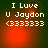 Four identical display white pixelated text 'I Luve U Jaydon <333333' over a dark green background with red glowing effects