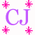 Purple 'CJ' and 'bomb baby' text with pink starbursts on white background, gray rectangle in bottom-right corner.