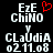 Pixelated text displays 'EzE ChiNO y CLaUdiA 02.11.08' with a red heart symbol above the right side of the image.