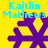 Yellow background with cyan text "Kaitlin Mathews" above four purple snowflake icons arranged in a