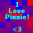 Pixelated text and symbols on a red and blue checkered background with cyan text and symbols.