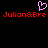 Pixelated icon with pink heart symbol above red text reading "Julian&Bre" repeated twice on black background.